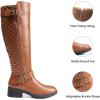 imageDREAM PAIRS Womens KneeHigh Boots Comfortable Chunky Block Heel Round Toe Side Zipper Riding Fashion Buckles Biker Motorcycle BootsLight Brown