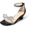imageDREAM PAIRS Girls Sandals Ankle Strap Square Toe Low Heel Bow Flower Dress ShoesBlack
