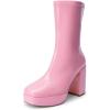 imageDREAM PAIRS Womens Mid Calf Gogo Boots Platform High Chunky Block Heel Square Toe Ankle BootsPink