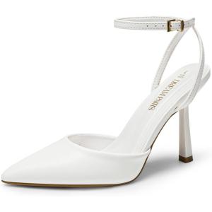 imageDREAM PAIRS High Heels for Women Closed Pointed Toe Dress Shoes for Women Ankle Strap Stiletto Heel Party Wedding Sexy Pump ShoesWhitepu