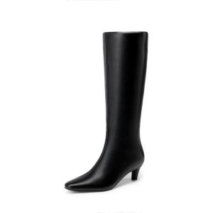 imageDREAM PAIRS Women Knee High Boots 2 Inch Kitten Heel Fashion Square Toe Wide Calf Long BootsBlack
