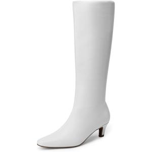 imageDREAM PAIRS Women Knee High Boots 2 Inch Kitten Heel Fashion Square Toe Wide Calf Long BootsWhite