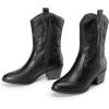 imageDREAM PAIRS Cowboy Boots for Women Mid Calf Cowgirl Boots with Embroidery Round Toe Western Chunky Low Heel ShoesAll Black
