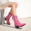 imageDREAM PAIRS Cowboy Boots for Women Mid Calf Cowgirl Boots with Embroidery Round Toe Western Chunky Low Heel ShoesPink