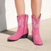 imageDREAM PAIRS Cowboy Boots for Women Mid Calf Cowgirl Boots with Embroidery Round Toe Western Chunky Low Heel ShoesPink