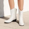 imageDREAM PAIRS Cowboy Boots for Women Mid Calf Cowgirl Boots with Embroidery Round Toe Western Chunky Low Heel ShoesWhite