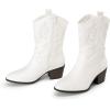 imageDREAM PAIRS Cowboy Boots for Women Mid Calf Cowgirl Boots with Embroidery Round Toe Western Chunky Low Heel ShoesWhite