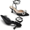 imageDREAM PAIRS Kitten Heels Rhinestone Bow Ankle Strap Stiletto Pointed Closed Toe Heels for Women Pumps Wedding Bridal Party Dress ShoesBlack