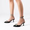 imageDREAM PAIRS Kitten Heels Rhinestone Bow Ankle Strap Stiletto Pointed Closed Toe Heels for Women Pumps Wedding Bridal Party Dress ShoesBlack