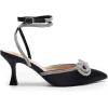 imageDREAM PAIRS Kitten Heels Rhinestone Bow Ankle Strap Stiletto Pointed Closed Toe Heels for Women Pumps Wedding Bridal Party Dress ShoesBlack