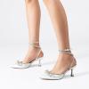 imageDREAM PAIRS Kitten Heels Rhinestone Bow Ankle Strap Stiletto Pointed Closed Toe Heels for Women Pumps Wedding Bridal Party Dress ShoesWhite