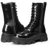 imageDREAM PAIRS Womens Combat Boots Lace up Mid Calf Boots Low Heel Chunky Platform Lug Sole Riding BootsBlack