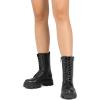 imageDREAM PAIRS Womens Combat Boots Lace up Mid Calf Boots Low Heel Chunky Platform Lug Sole Riding BootsBlackPu