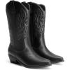 imageDREAM PAIRS Womens Cowboy Boots Mid Calf Cowgirl Boots Embroidery Stitched Western BootsAll Black