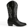 imageDREAM PAIRS Womens Cowboy Boots Mid Calf Cowgirl Boots Embroidery Stitched Western BootsBlackpu