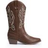 imageDREAM PAIRS Womens Cowboy Boots Mid Calf Cowgirl Boots Embroidery Stitched Western BootsBrownpu