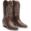 imageDREAM PAIRS Womens Cowboy Boots Mid Calf Cowgirl Boots Embroidery Stitched Western BootsBrownpu
