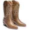 imageDREAM PAIRS Womens Cowboy Boots Mid Calf Cowgirl Boots Embroidery Stitched Western BootsLight Brownpu