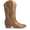 imageDREAM PAIRS Womens Cowboy Boots Mid Calf Cowgirl Boots Embroidery Stitched Western BootsLight Brownpu