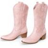imageDREAM PAIRS Womens Square Toe Cowboy Cowgirl Boots Embroidered Mid Calf Western Boots Fashion Dress Low Chunky Heel Boots for Theme Party Country ConcertPinkpu