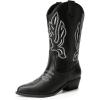 imageDREAM PAIRS Womens Cowboy Boots Mid Calf Cowgirl Boots Embroidery Stitched Western BootsBlackpu