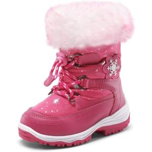 imageDREAM PAIRS Girls Toddler Snow Boots Slip Resistant Faux Fur Lined Mid Calf Little Kids Winter ShoesRose Red