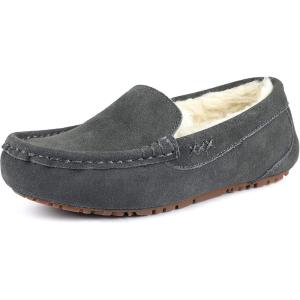 imageDREAM PAIRS Womens Fuzzy House Slippers Cozy Faux Fur Micro Suede Moccasins Slip on Loafer Shoes for Indoor and OutdoorGrey