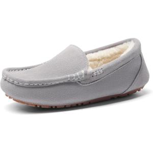 imageDREAM PAIRS Womens Fuzzy House Slippers Cozy Faux Fur Micro Suede Moccasins Slip on Loafer Shoes for Indoor and OutdoorLight Grey