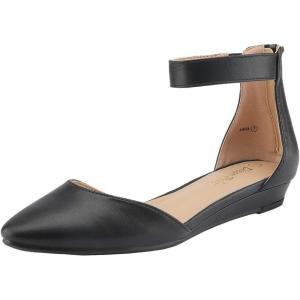 imageDREAM PAIRS Womens Low Wedge Round Toe Ankle Strap Dress Comfortable Casual Flats ShoesBlackPu