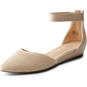 imageDREAM PAIRS Womens Low Wedge Round Toe Ankle Strap Dress Comfortable Casual Flats ShoesNudeknit