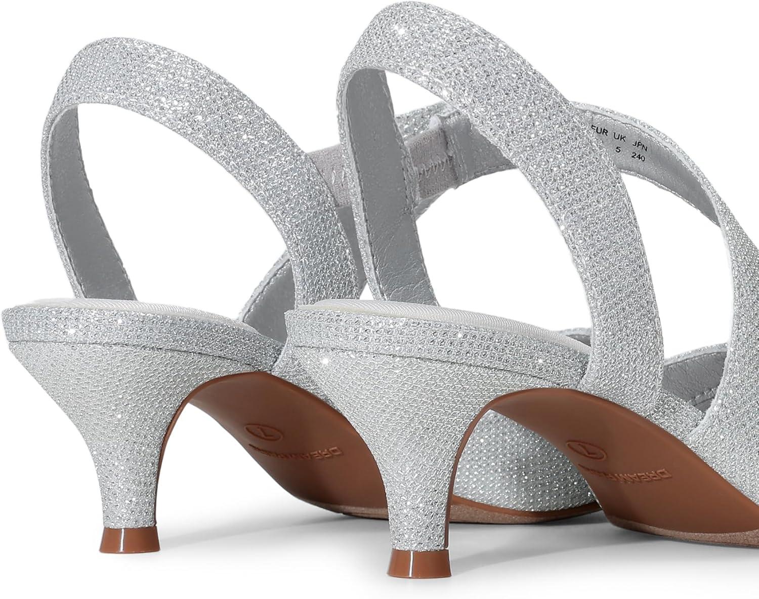 imageDREAM PAIRS Kitten Heels for Women Closed Toe Pointed Toe Low Heel Strappy Pumps Party Dance Wedding Dress Shoes for WomenSilver