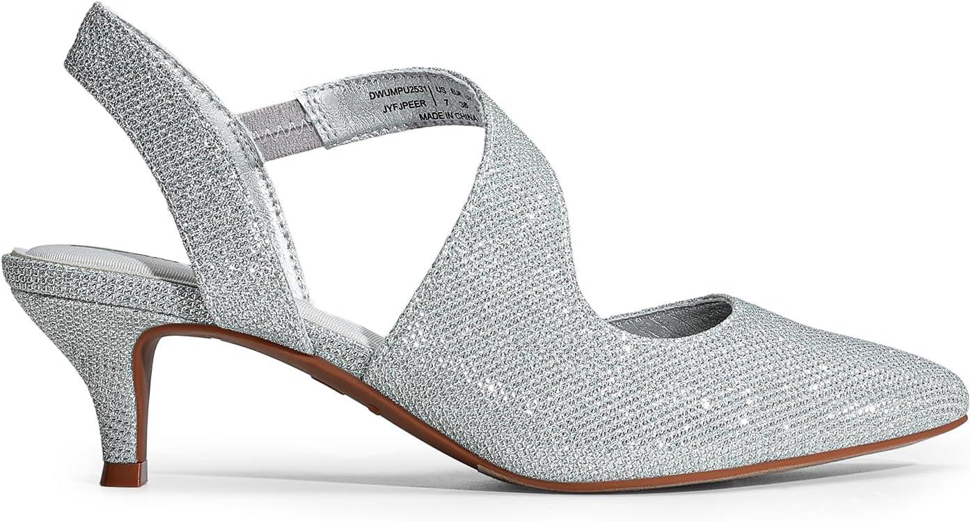 imageDREAM PAIRS Kitten Heels for Women Closed Toe Pointed Toe Low Heel Strappy Pumps Party Dance Wedding Dress Shoes for WomenSilver