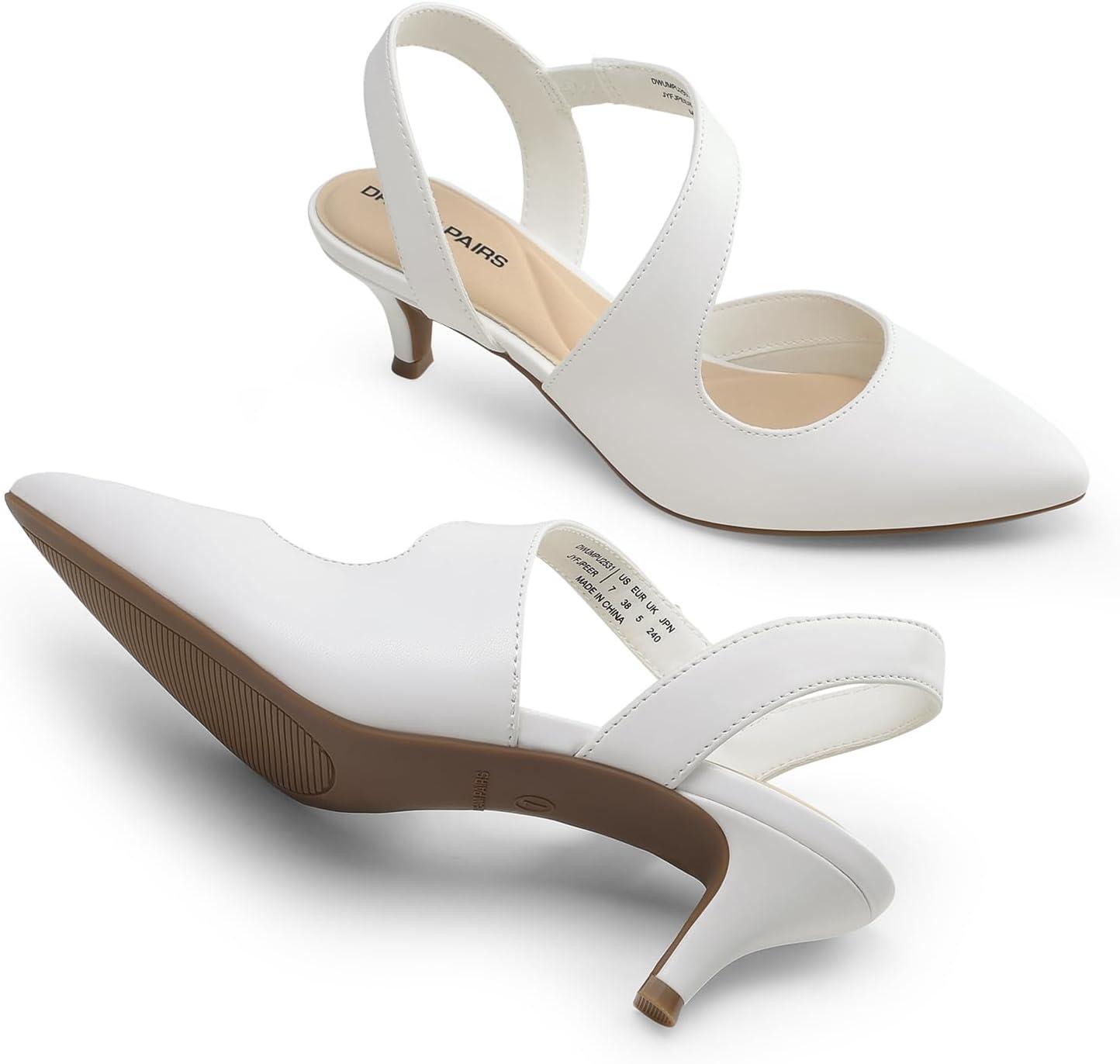 imageDREAM PAIRS Kitten Heels for Women Closed Toe Pointed Toe Low Heel Strappy Pumps Party Dance Wedding Dress Shoes for WomenWhite