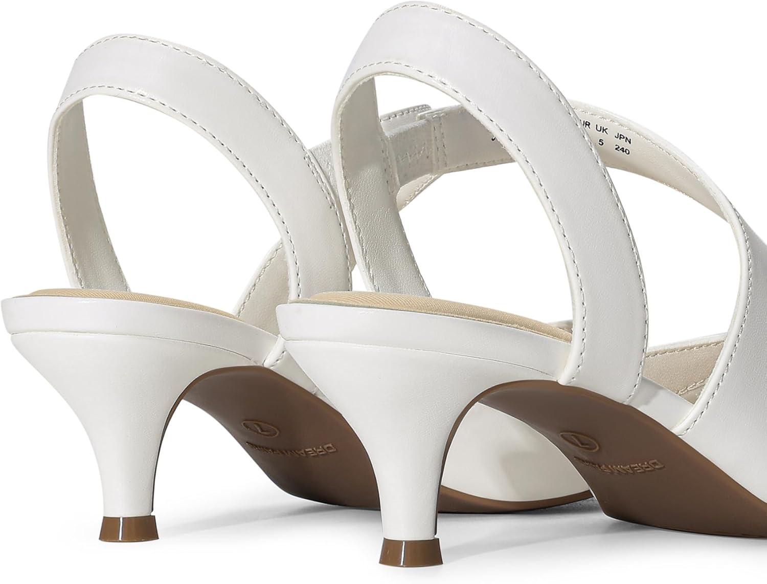 imageDREAM PAIRS Kitten Heels for Women Closed Toe Pointed Toe Low Heel Strappy Pumps Party Dance Wedding Dress Shoes for WomenWhite