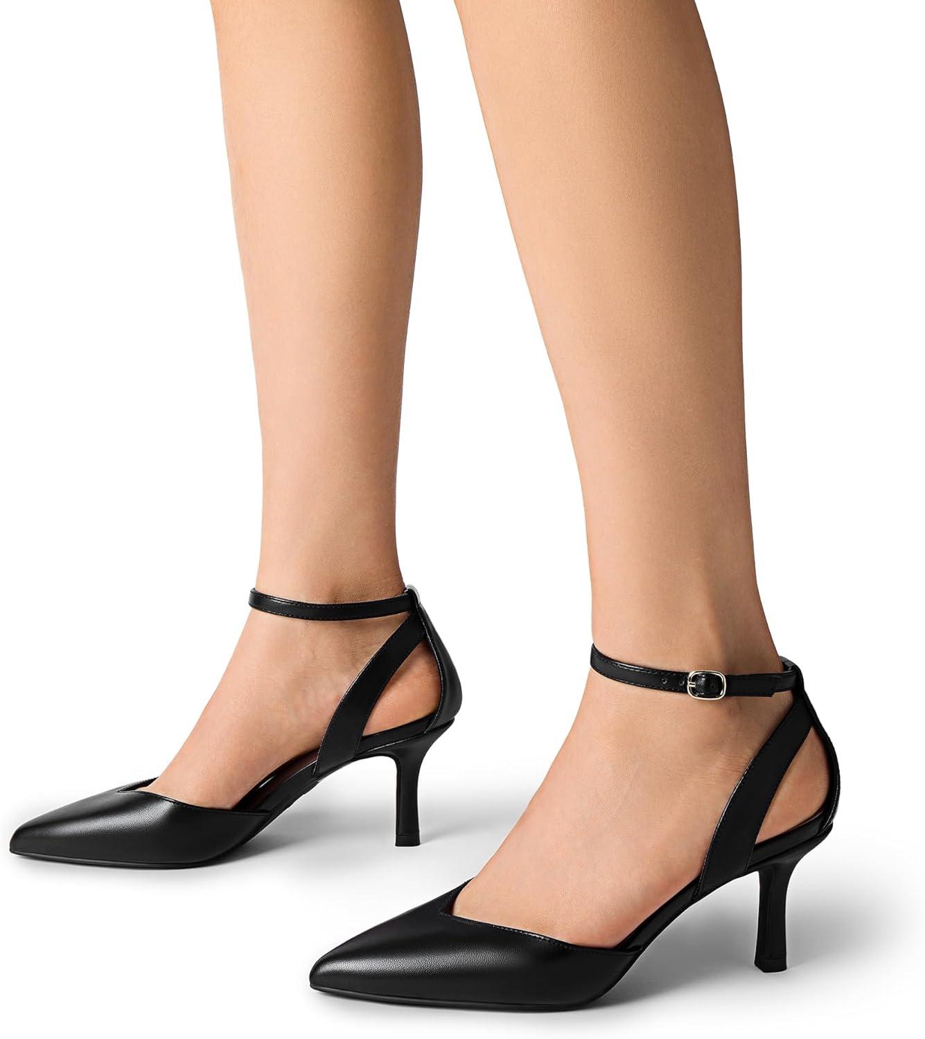 imageDREAM PAIRS Pointed Closed Toe Kitten Heels Stiletto Ankle Strap Womens Pumps Shoes for Women Wedding Party Dress SandalsBlackpu