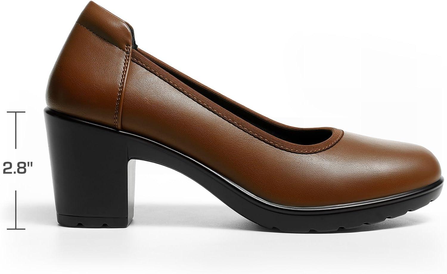 imageDREAM PAIRS Womens Chunky Closed Toe Low Block Heels Work Pumps Comfortable Round Toe Dress Wedding Shoes NereidaTan