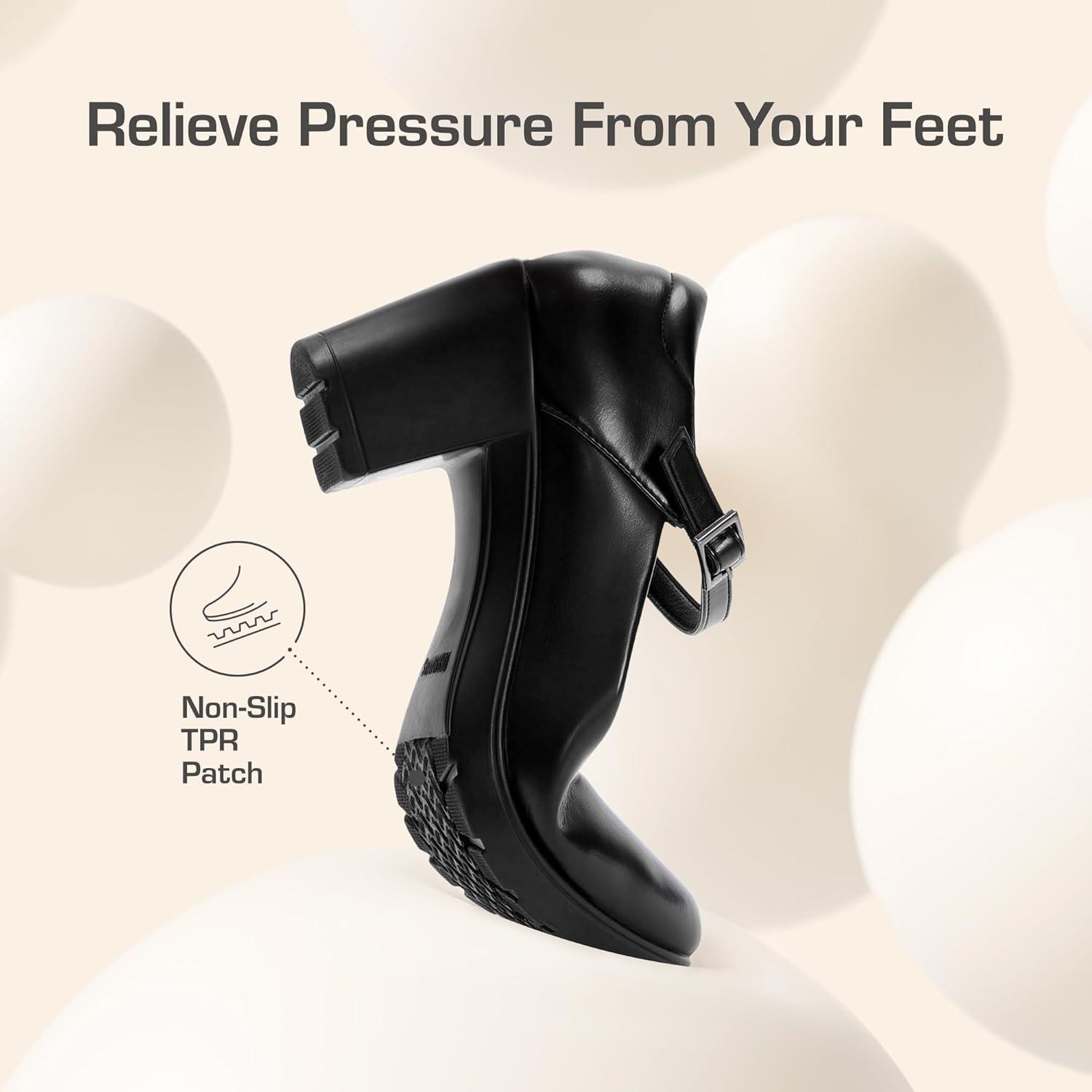 imageDREAM PAIRS Womens Chunky Low Block Heels Mary Jane Closed Toe Work Pumps Comfortable Round Toe Dress Wedding Shoes EDENIABlack