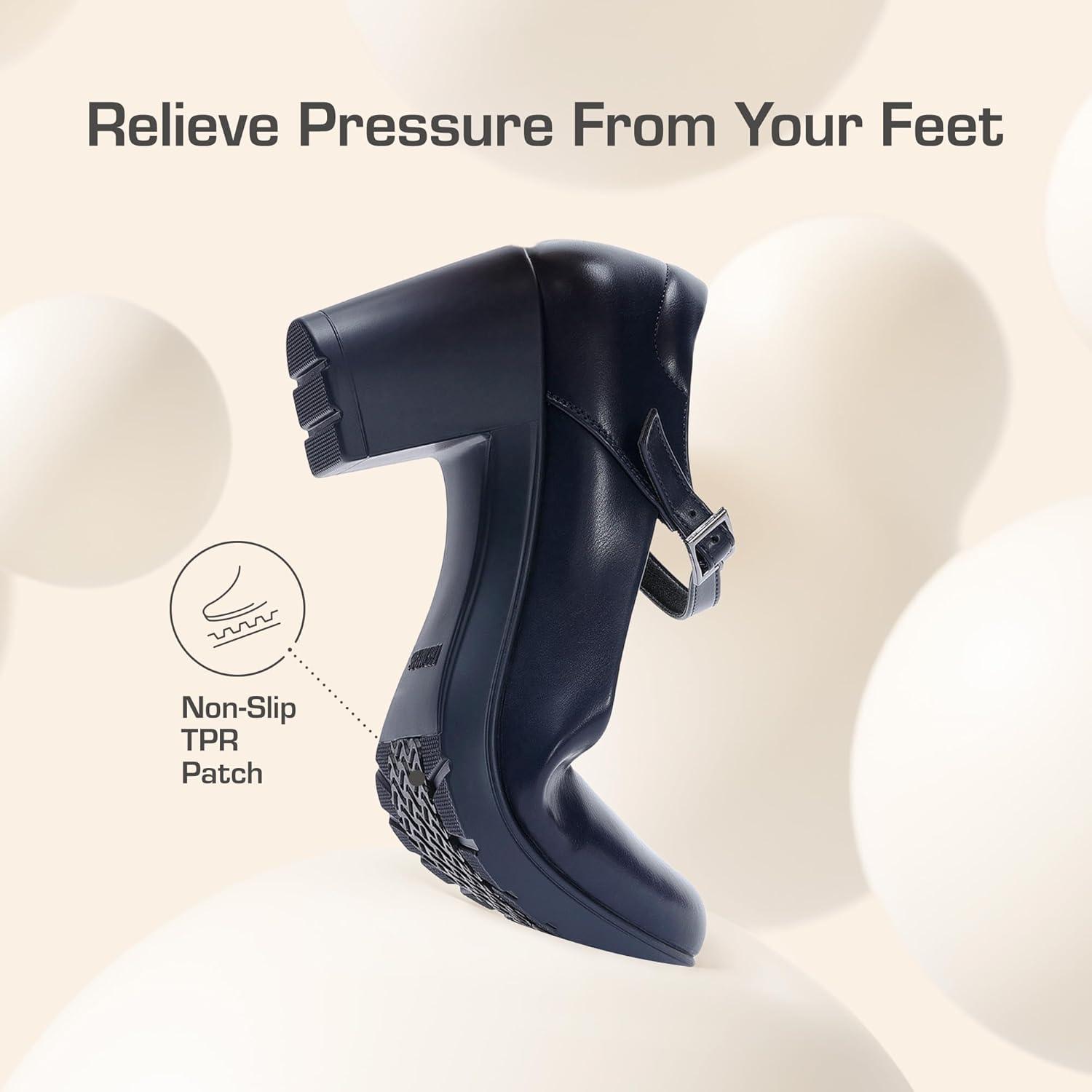 imageDREAM PAIRS Womens Chunky Low Block Heels Mary Jane Closed Toe Work Pumps Comfortable Round Toe Dress Wedding Shoes EDENIANavy Blue