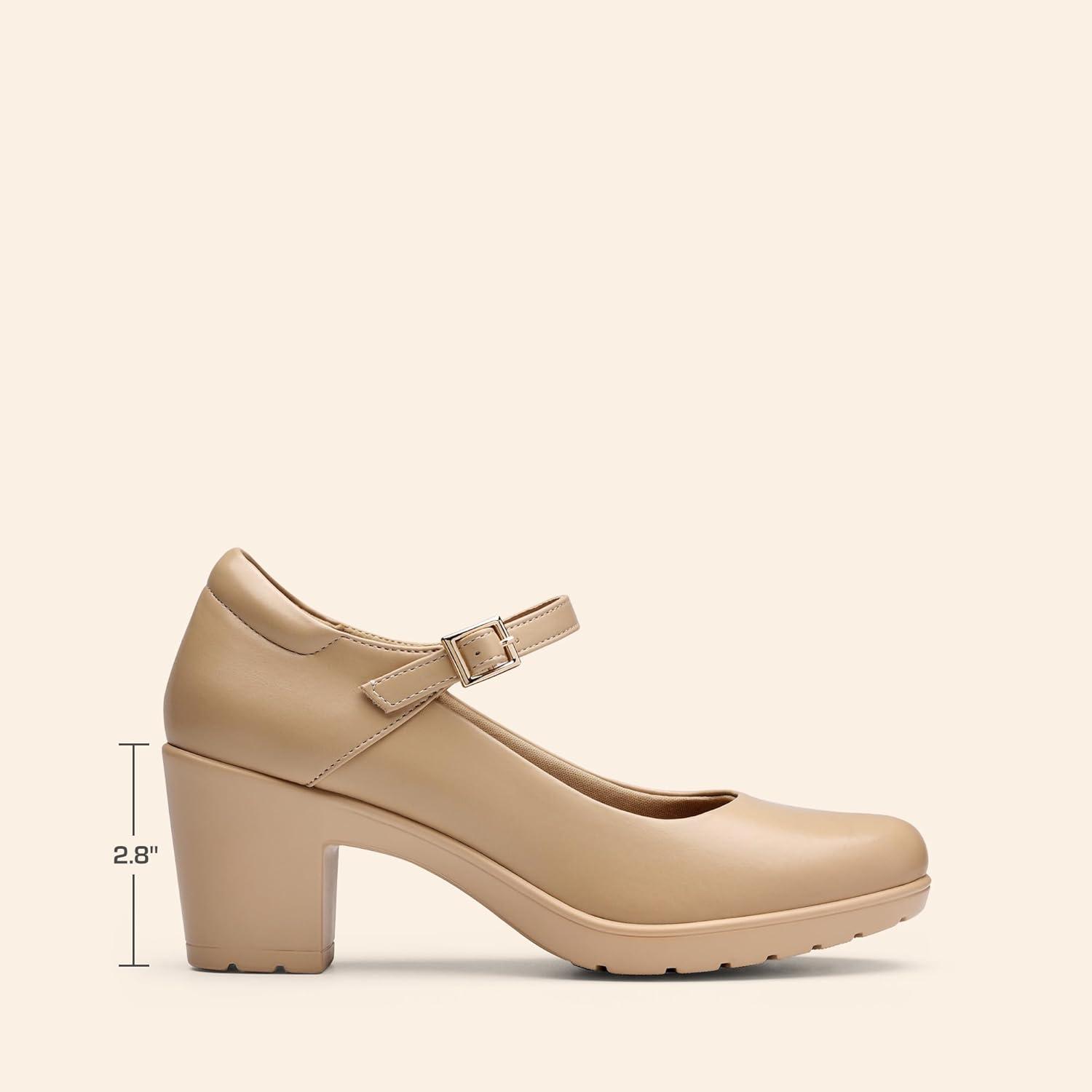 imageDREAM PAIRS Womens Chunky Low Block Heels Mary Jane Closed Toe Work Pumps Comfortable Round Toe Dress Wedding Shoes EDENIANude