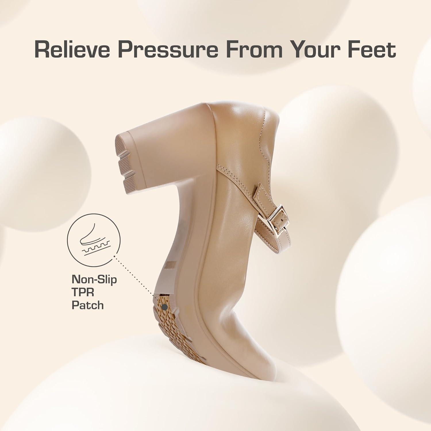 imageDREAM PAIRS Womens Chunky Low Block Heels Mary Jane Closed Toe Work Pumps Comfortable Round Toe Dress Wedding Shoes EDENIANude