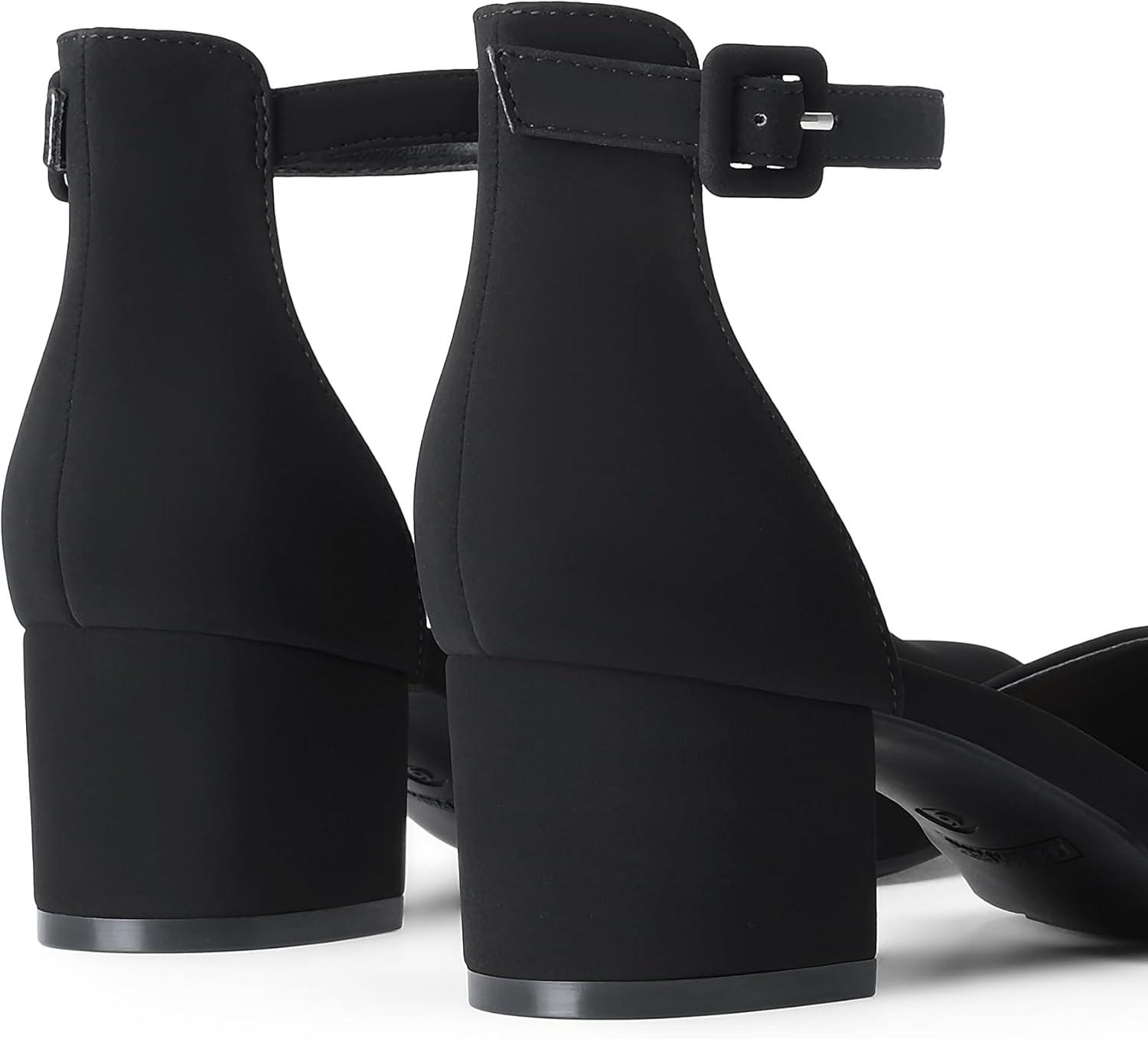 imageDREAM PAIRS Womens Closed Round Toe Low Block Heels Ankle Strap Chunky Heel Pumps Dress Wedding Office Party ShoesBlacknubuck