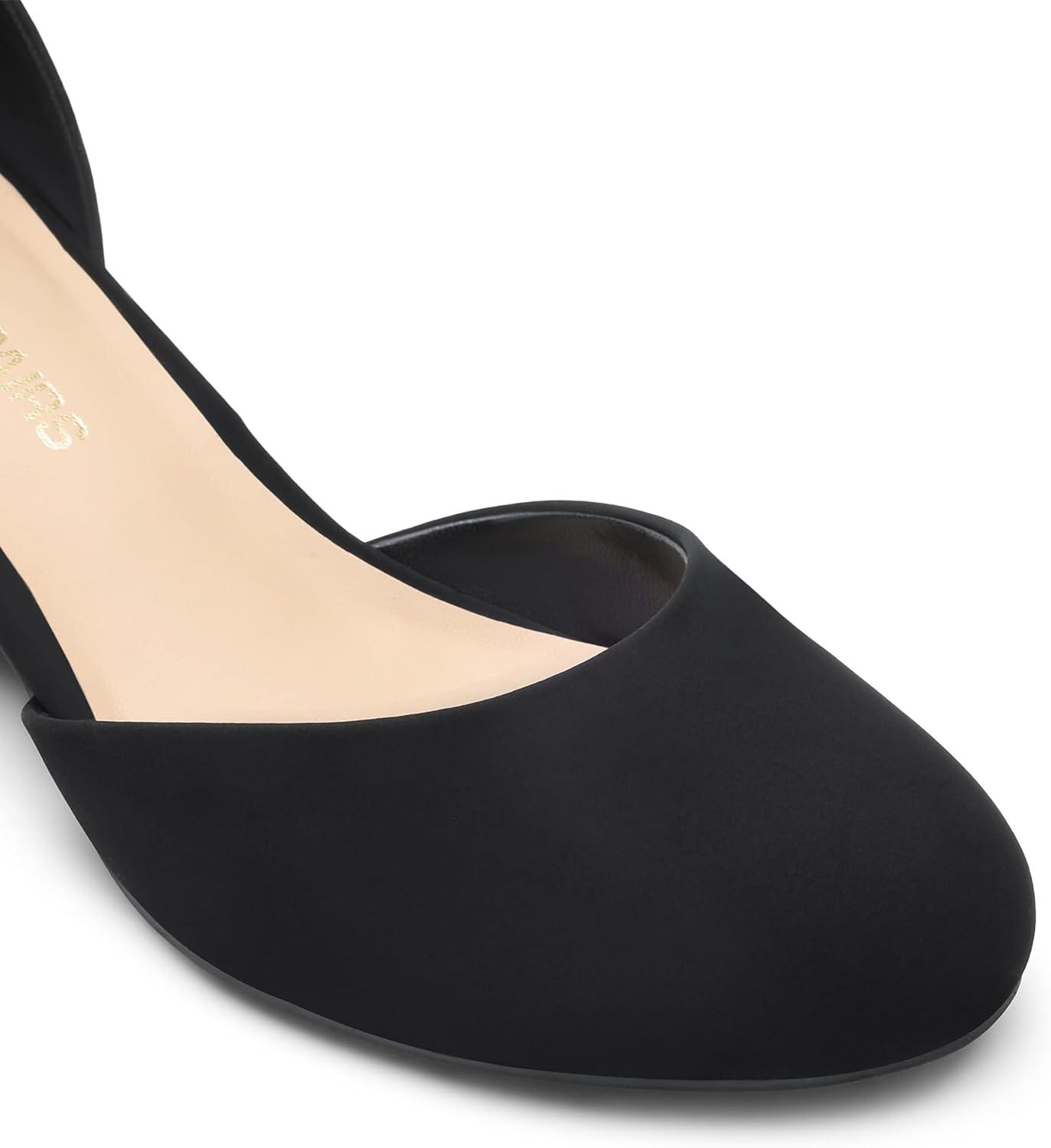 imageDREAM PAIRS Womens Closed Round Toe Low Block Heels Ankle Strap Chunky Heel Pumps Dress Wedding Office Party ShoesBlacknubuck