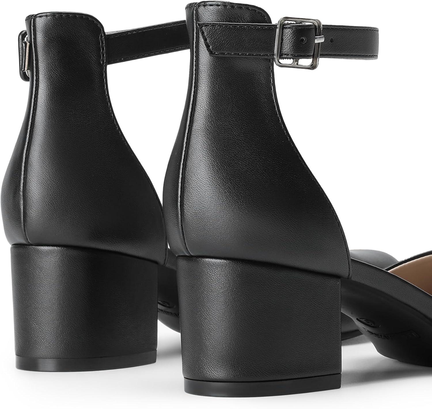 imageDREAM PAIRS Womens Closed Round Toe Low Block Heels Ankle Strap Chunky Heel Pumps Dress Wedding Office Party ShoesBlackpu