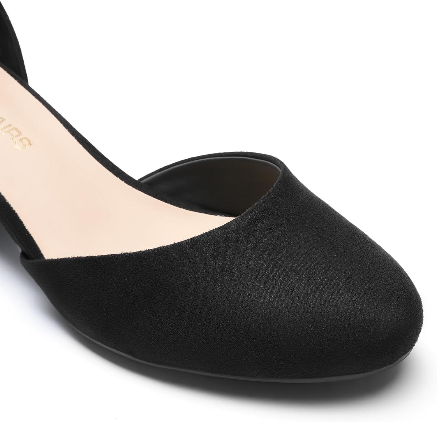 imageDREAM PAIRS Womens Closed Round Toe Low Block Heels Ankle Strap Chunky Heel Pumps Dress Wedding Office Party ShoesBlacksuede