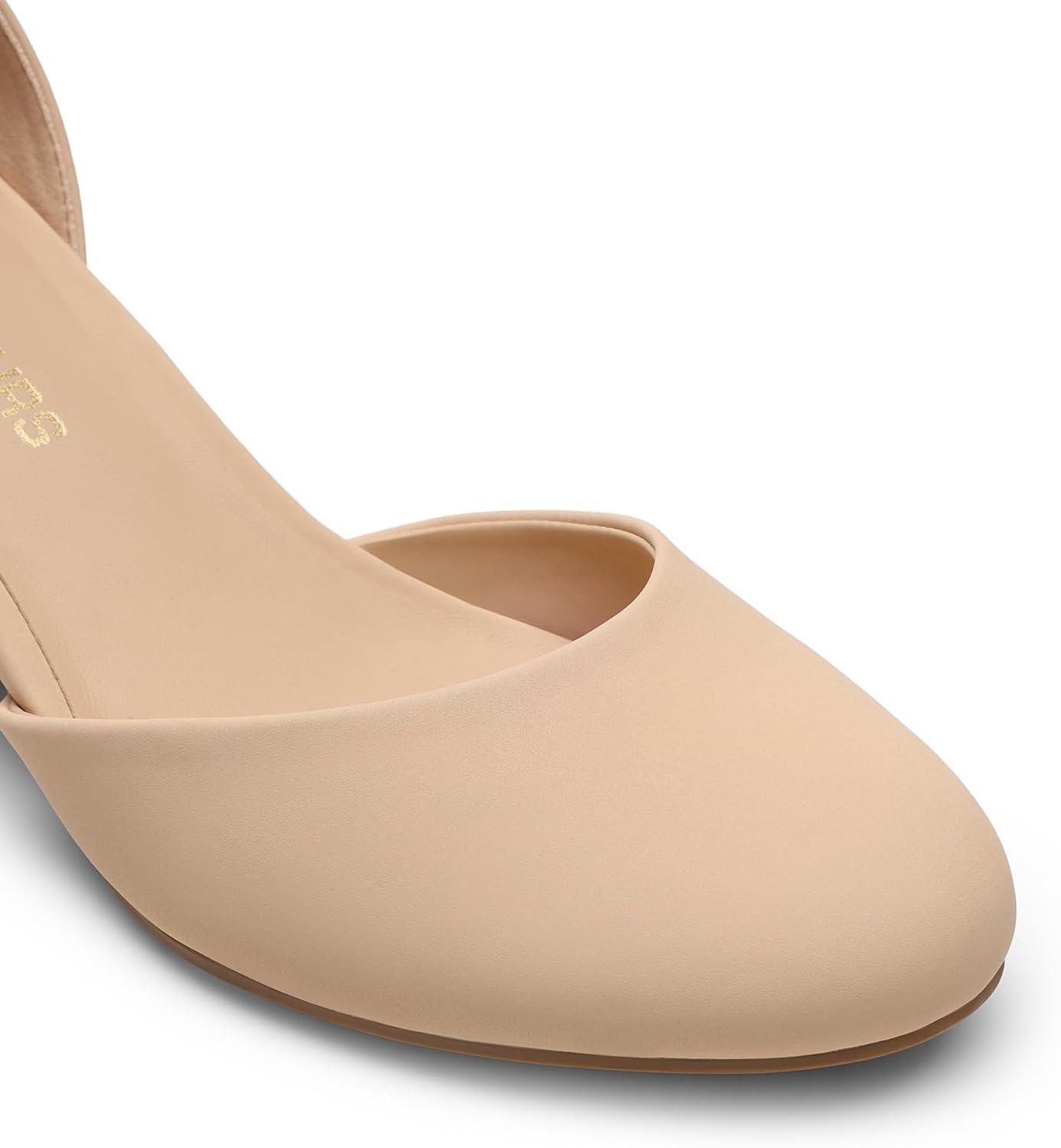 imageDREAM PAIRS Womens Closed Round Toe Low Block Heels Ankle Strap Chunky Heel Pumps Dress Wedding Office Party ShoesNude