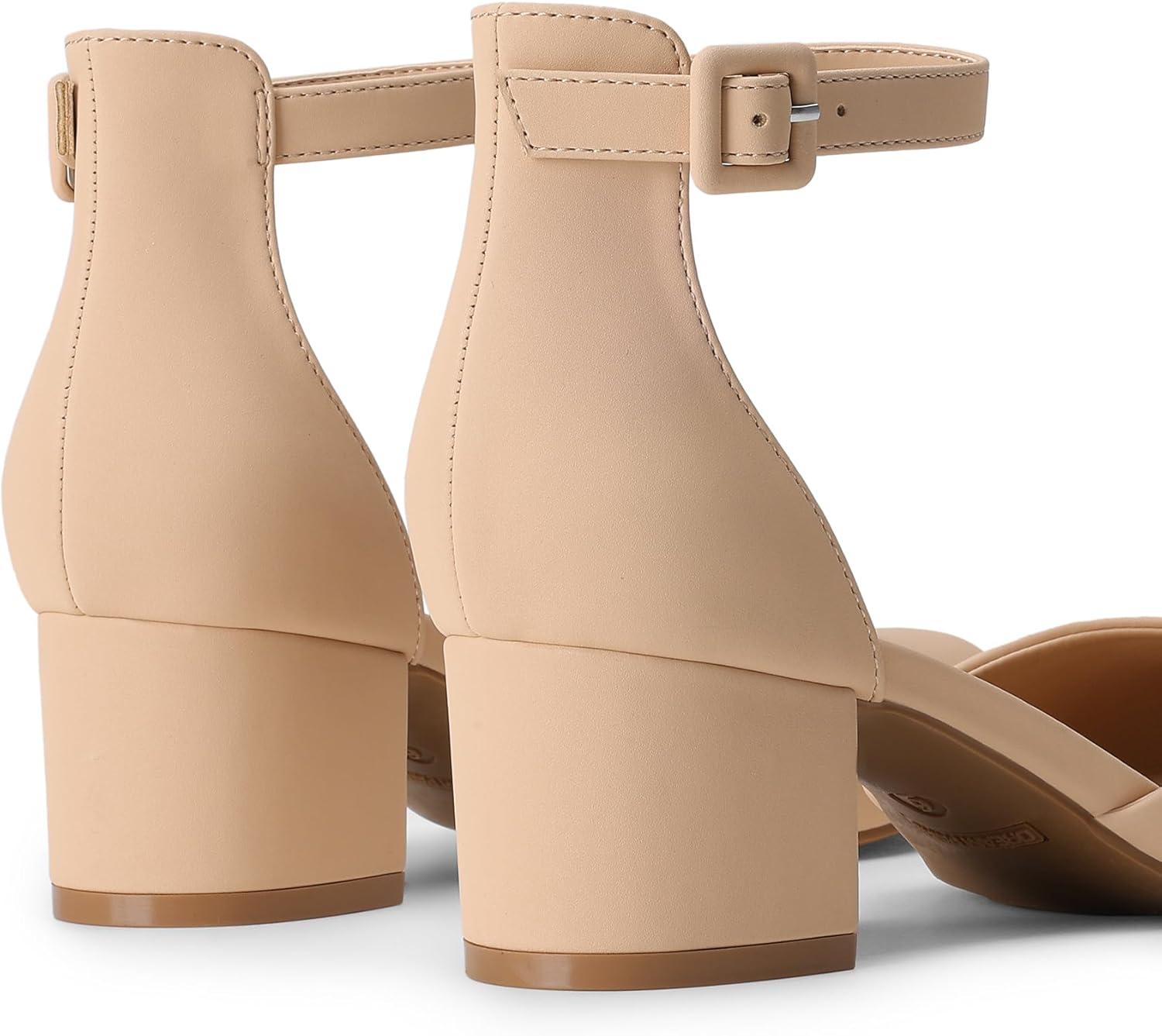 imageDREAM PAIRS Womens Closed Round Toe Low Block Heels Ankle Strap Chunky Heel Pumps Dress Wedding Office Party ShoesNude