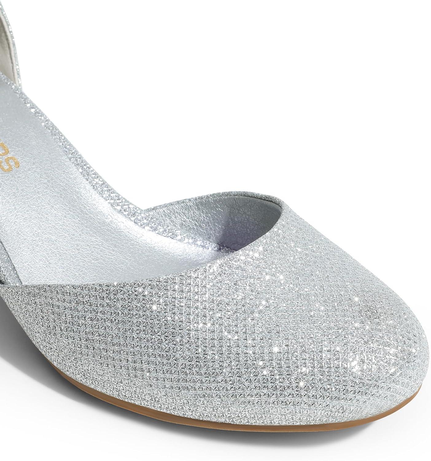 imageDREAM PAIRS Womens Closed Round Toe Low Block Heels Ankle Strap Chunky Heel Pumps Dress Wedding Office Party ShoesSilver