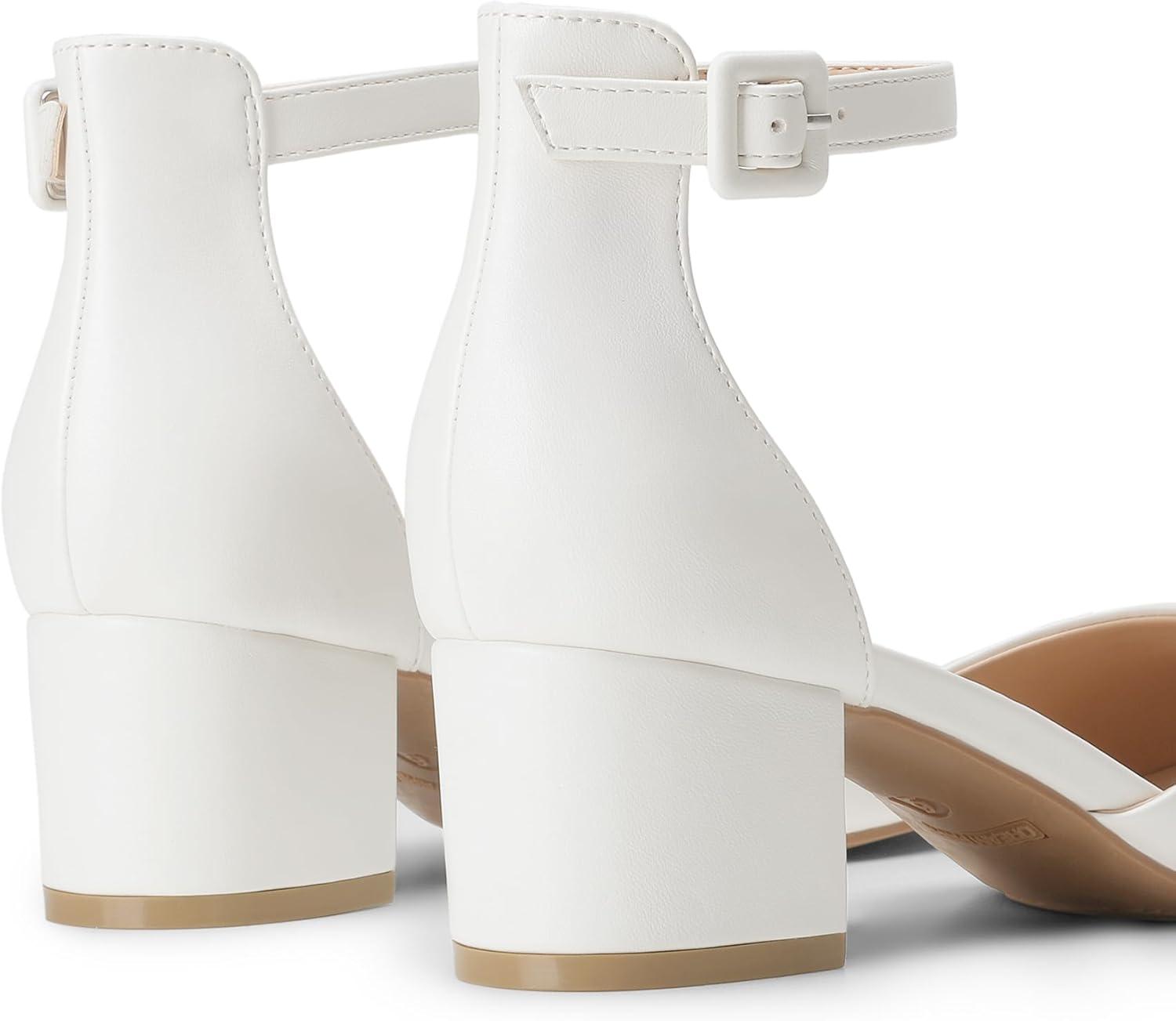 imageDREAM PAIRS Womens Closed Round Toe Low Block Heels Ankle Strap Chunky Heel Pumps Dress Wedding Office Party ShoesWhite