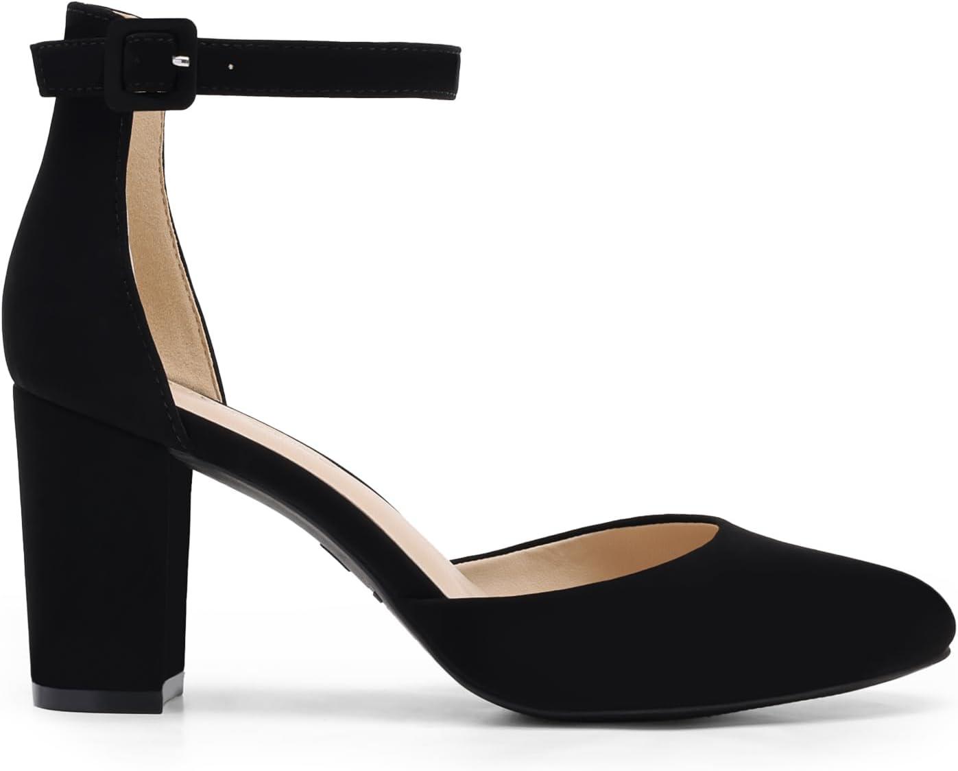 imageDREAM PAIRS Womens Closed Toe Chunky Heels Ankle Strap Low Block Heels Round Toe Dress Bridal Wedding Pumps ShoesBlacknubuck