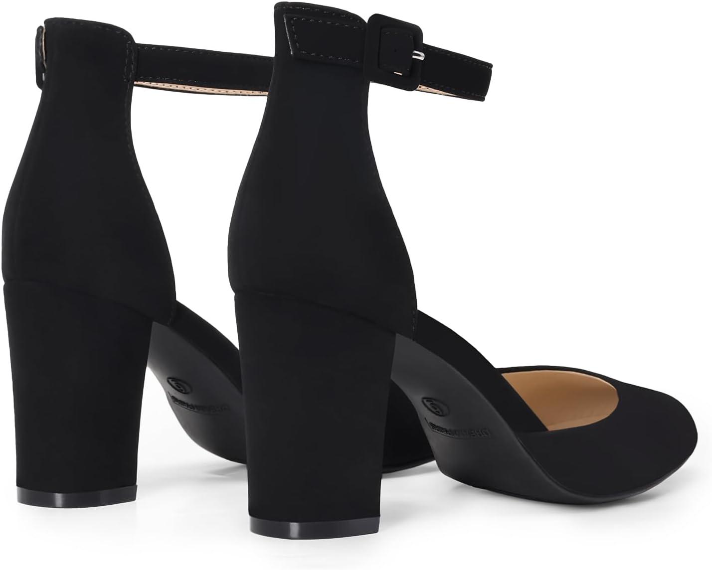 imageDREAM PAIRS Womens Closed Toe Chunky Heels Ankle Strap Low Block Heels Round Toe Dress Bridal Wedding Pumps ShoesBlacknubuck